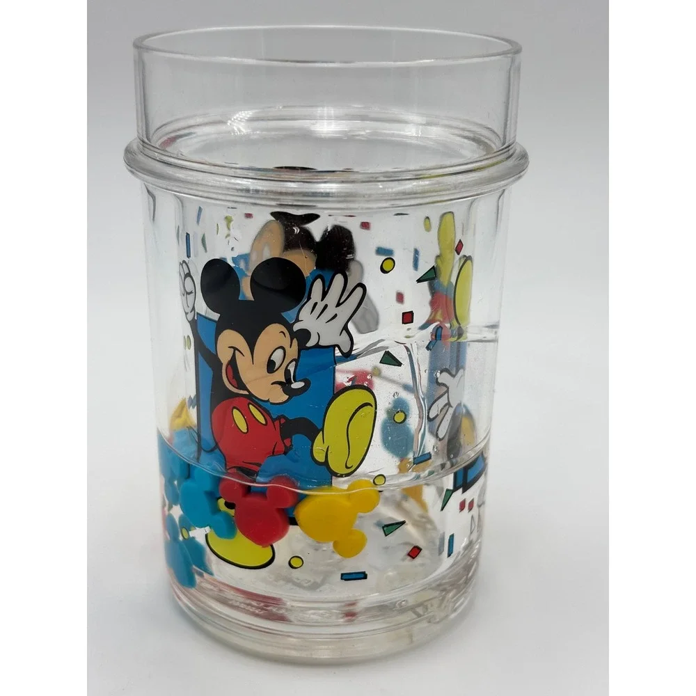 Vintage Disney Mickey Mouse Liquid Motion Floating Glitter Tumbler Cup Clear